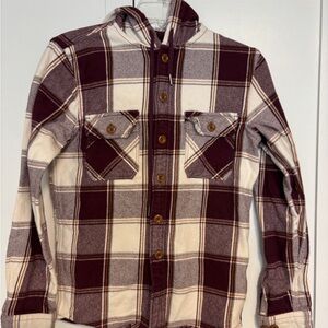 Express Hooded Flannel Burgundy/White plaid.  Sz XS